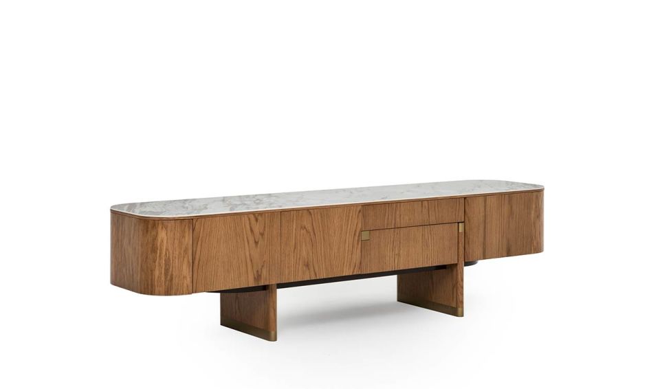 Delta Tv Ünitesi Porselen | Meşe & Bronz