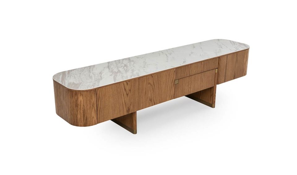 Delta Tv Ünitesi Porselen | Meşe & Bronz